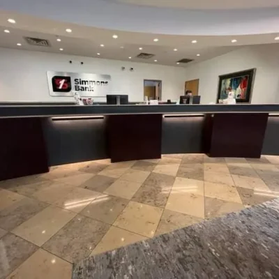 Interior remodeling work at Simmons Bank with updated design and fixtures.